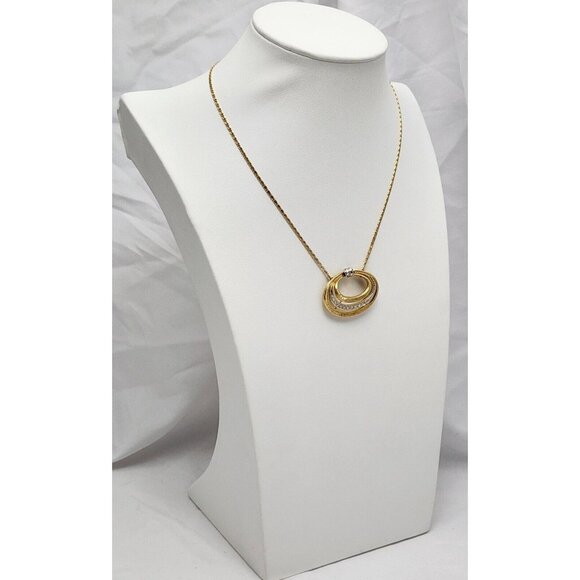 Vintage 18K Two Tone Multi Color Gold Diamond Oval Pendant Link Chain Necklace - Picture 4 of 16